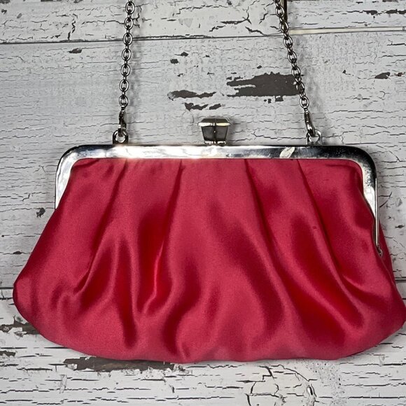 BCBGMAXAZRIA Satin Evening Convertible Clutch Pink EUC - Picture 1 of 7